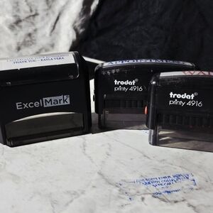 3PC Trodat Printy 4916 and ExcelMark self-inking rubber Stamp Set EUC